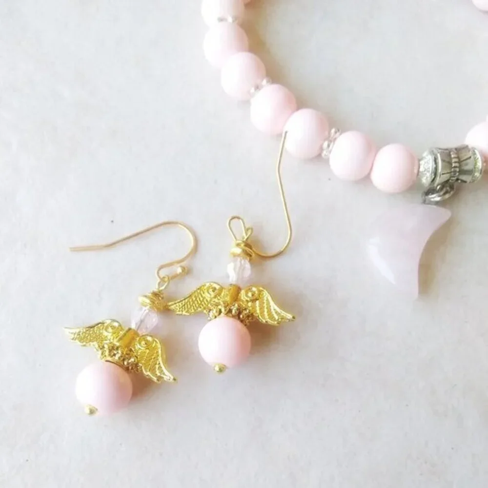 Guardian Angel Earrings! Gold & Pink Angels Wings! - Picture 4 of 8